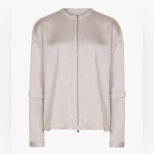 Reiss Lulu Satin Through Blouse Women Size 8 Zip Up Formal Relaxed Fit Oyster